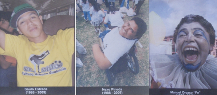 The 3 Lúdicos who were killed this year; picture taken at the Caja Lúdica headquarters in Zone 1.